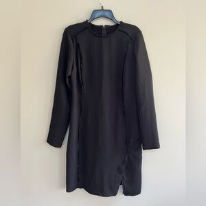 IKKS Women Raw Seams Asymmetrical Hem/Split Knit Dress in Black, EU 38 / M